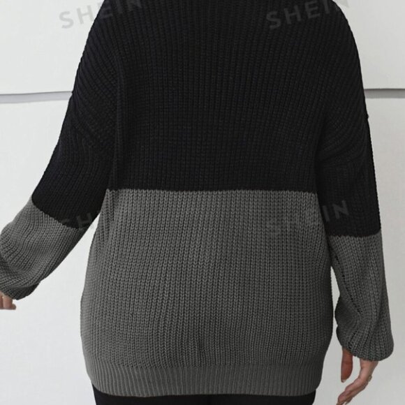 SHEIN Plus Size 1XL Two Tone Drop Shoulder Colorblock Sweater - Picture 3 of 5